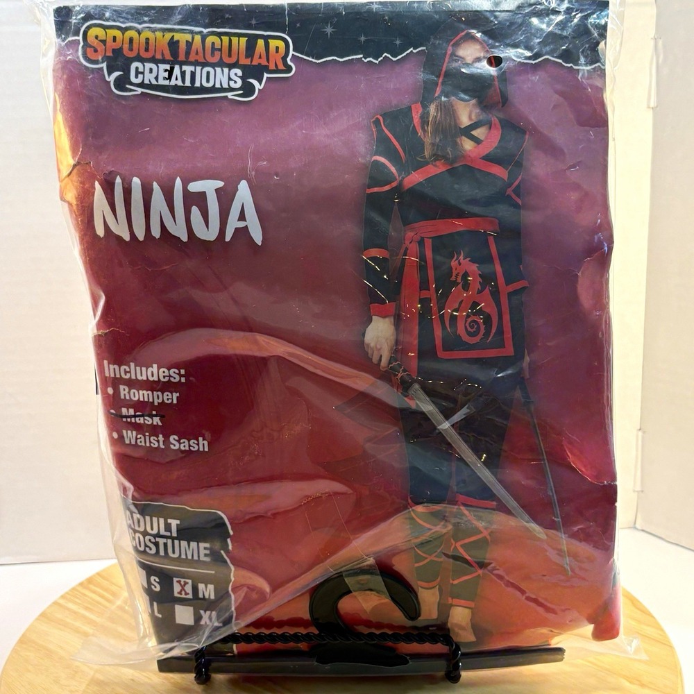 Spooktacular Creations Ninja Women Deluxe Costume Hooded Romper Black Red Med